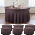 6 Pack Brown Spandex Round Tablecloths for 60 inch Table, Wrinkle Free Stretchy 120inch Fitted 5FT Round Table Cover Cloths with Skirt for Wedding Party Dining Banquet