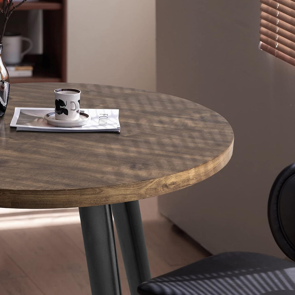 Round Dining Table, Small Dining Table for 2, 31.5' Round Table, Mid-Century Modern Kitchen Table with 1.4' Thickness Wood Grain Tabletop for or Small Space, Dining Room, Kitchen, Rustic Brown
