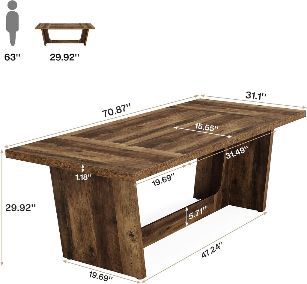 Tribesigns 6 FT Conference Room Table, 71'Large Executive Seminar Desk for 6–8 People, Rectangular Meeting Table for Office, Heavy-Duty Business Boardroom Table with Wooden Pedestal Base, Dark Brown