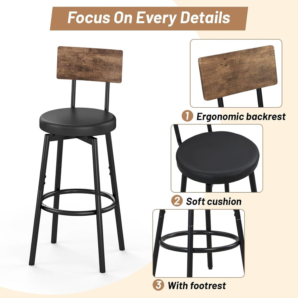 Zevemomo 5-Piece Dining Table Set, Bar Table Set for 4, Kitchen Table and Chairs, Counter Height High Top Table with 4 PU Upholstered Stools, Space-Saving Pub Table Sets for Small Space, Brown & Black