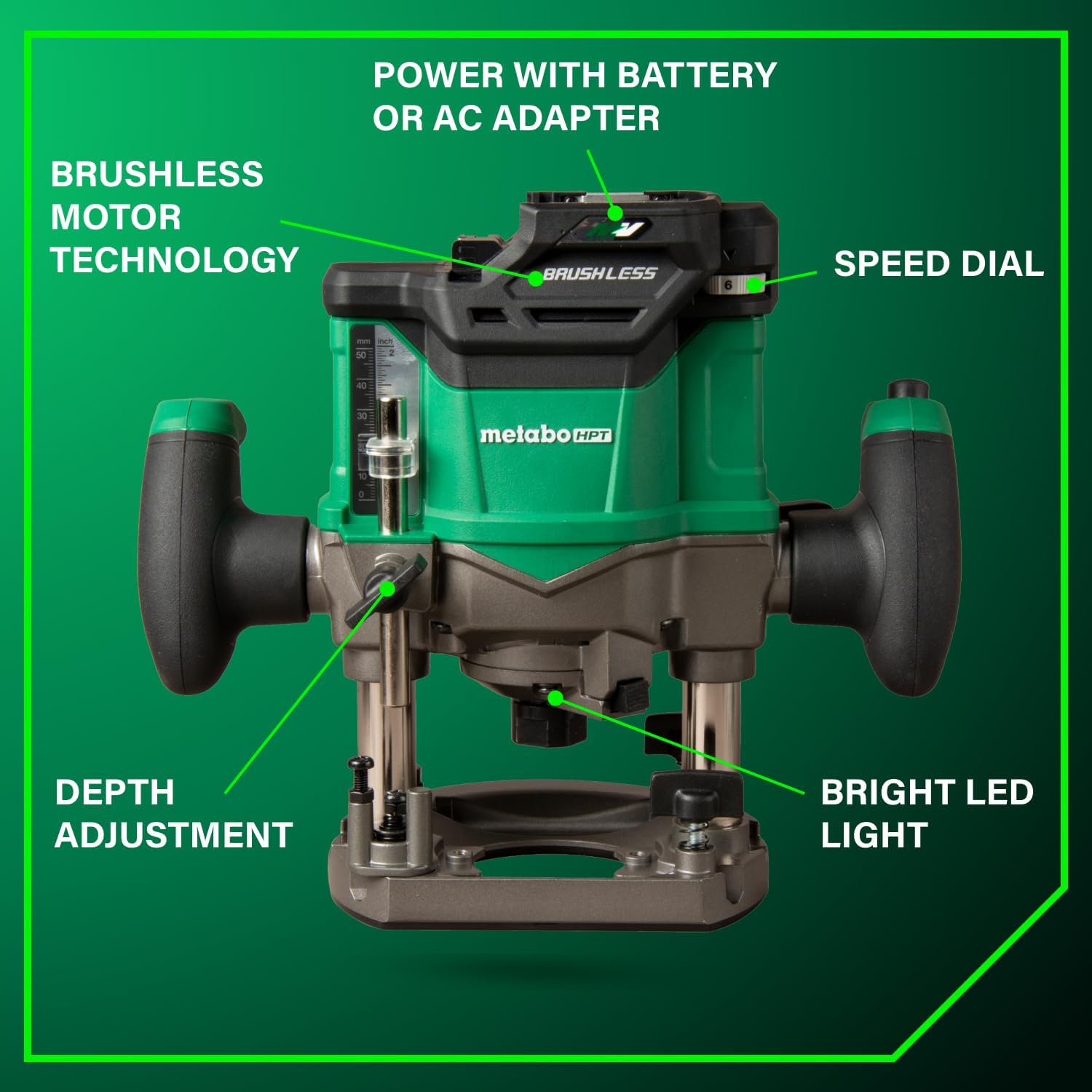 Metabo HPT Cordless Plunge Router, 36V Variable Speed Router, Up to 46 Feet per Minute, Lightweight Design, LED Work Light, 2020 Pro Tools Innovation Award Winner, Tool Body Only, M3612DAQ4