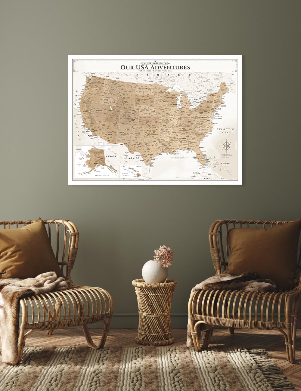 IPIC - Vintage Push Pin United States Map Canvas Wall Art, Oversized US Travel Map Print for Home, Office, Study or RV, Push Pin Board Decor to Track Your Travels, Ready to Hang