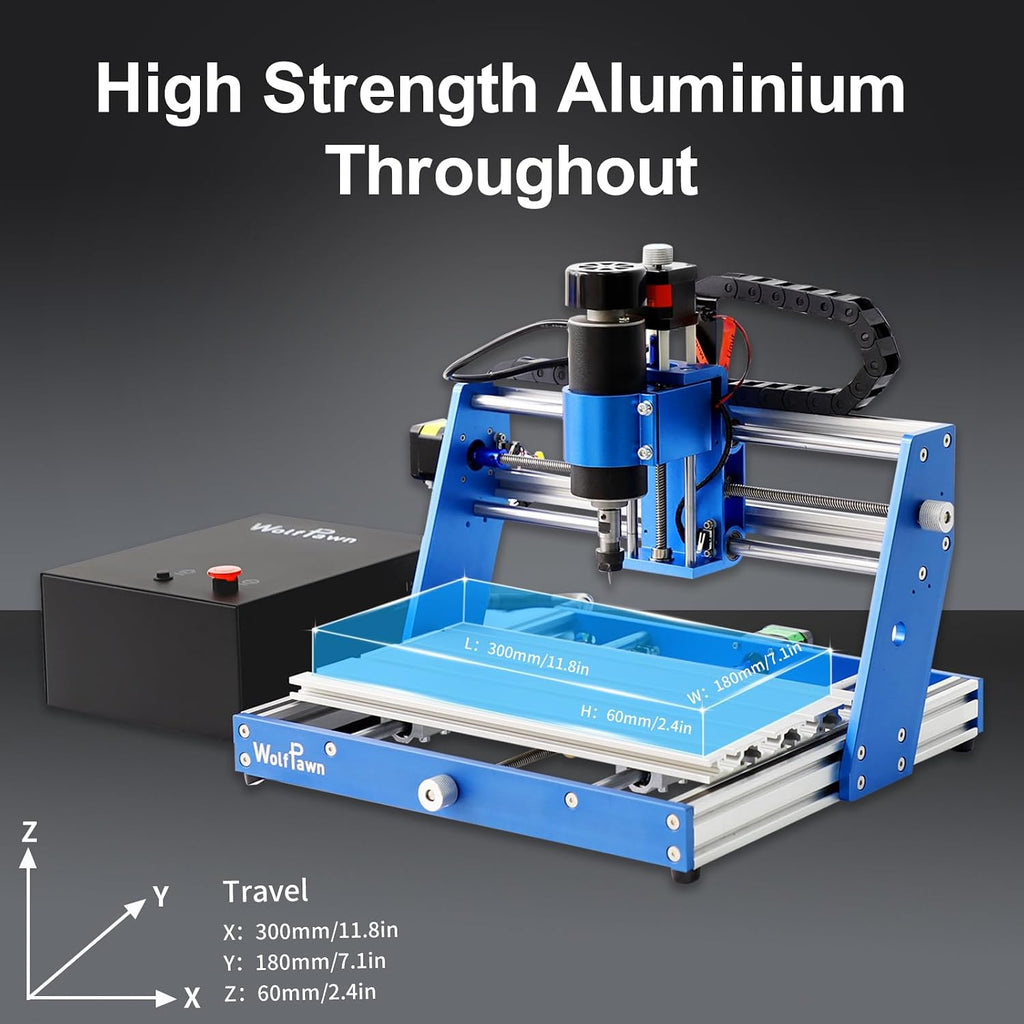 3018 500W CNC Router Machine All Metal Structure 3 Aixs CNC Engraving Machine with Emergency Stop Button and Limit Switches for Wood Acrylic MDF Nylon Carving, Working Area 300X180X60mm