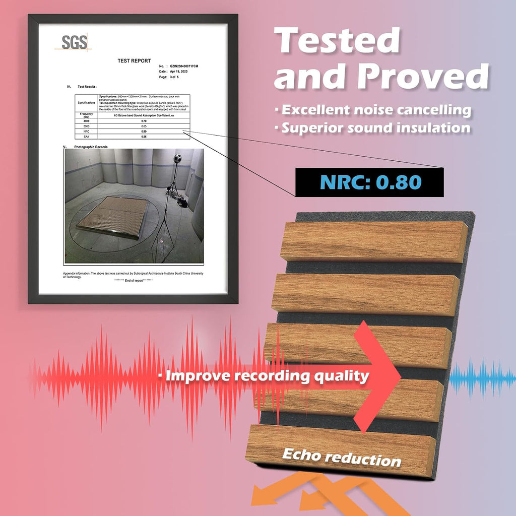 Art3d 2pcs-104 x 15.75in Slat Acoustic Panel for Wall and Ceiling, 3D Fluted Sound Absorbing Panel with Wood Finish, Teak
