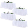 White Table Cloths 8 Foot Rectangle Stretch Ruffle Tulle Tablecloth Spandex Fitted Table Cover for 8 Foot Tables White Tulle Table Skirts Rectangle Tables 8ft Elastic Party Wedding Table Cloths 4Pack