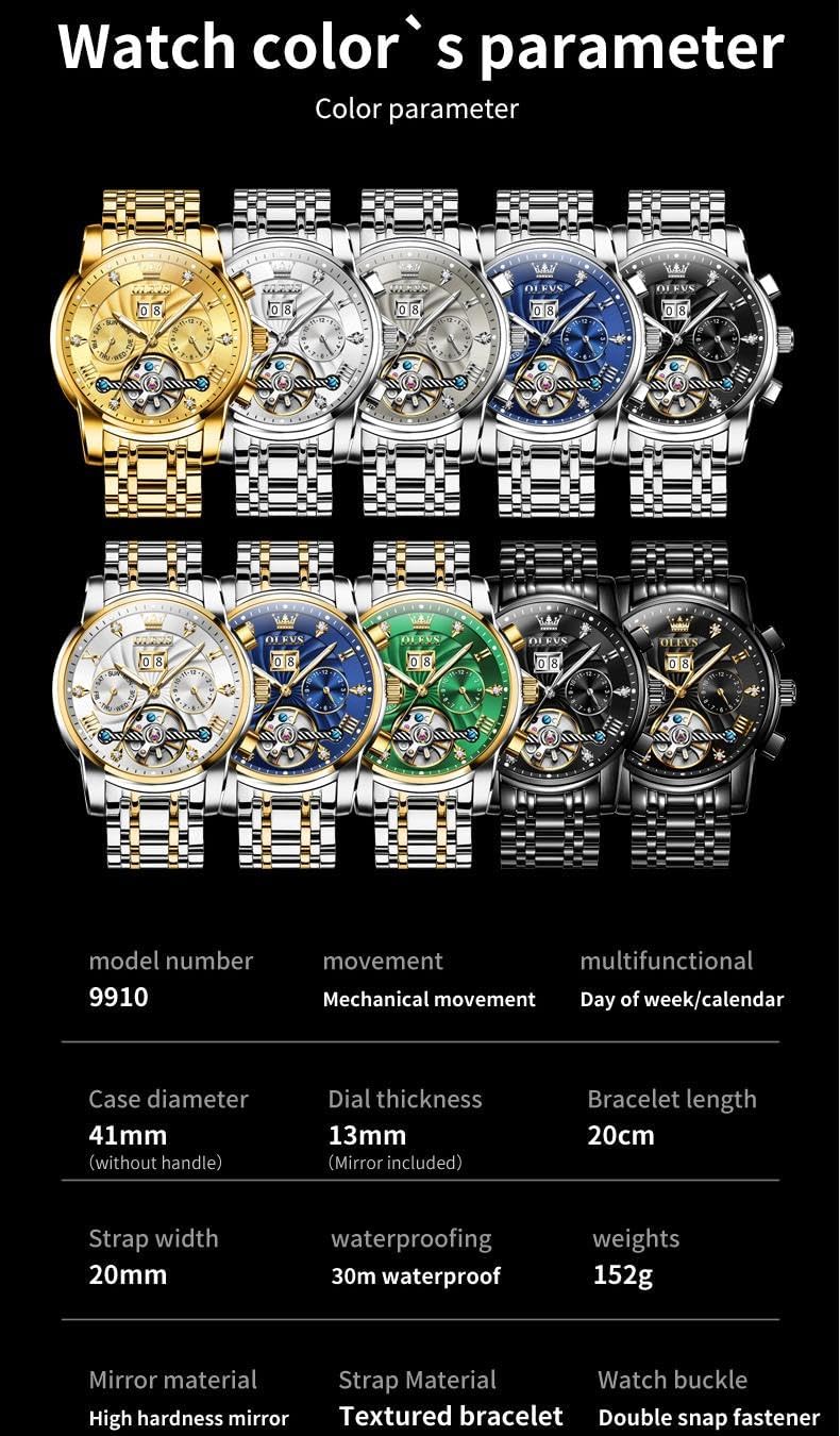 OLEVS Mens Watches Luxury Waterproof Luminous Easy Read Chronograph Watches Full Gold/White Dail/Black Face with Calendar Wrist Watches