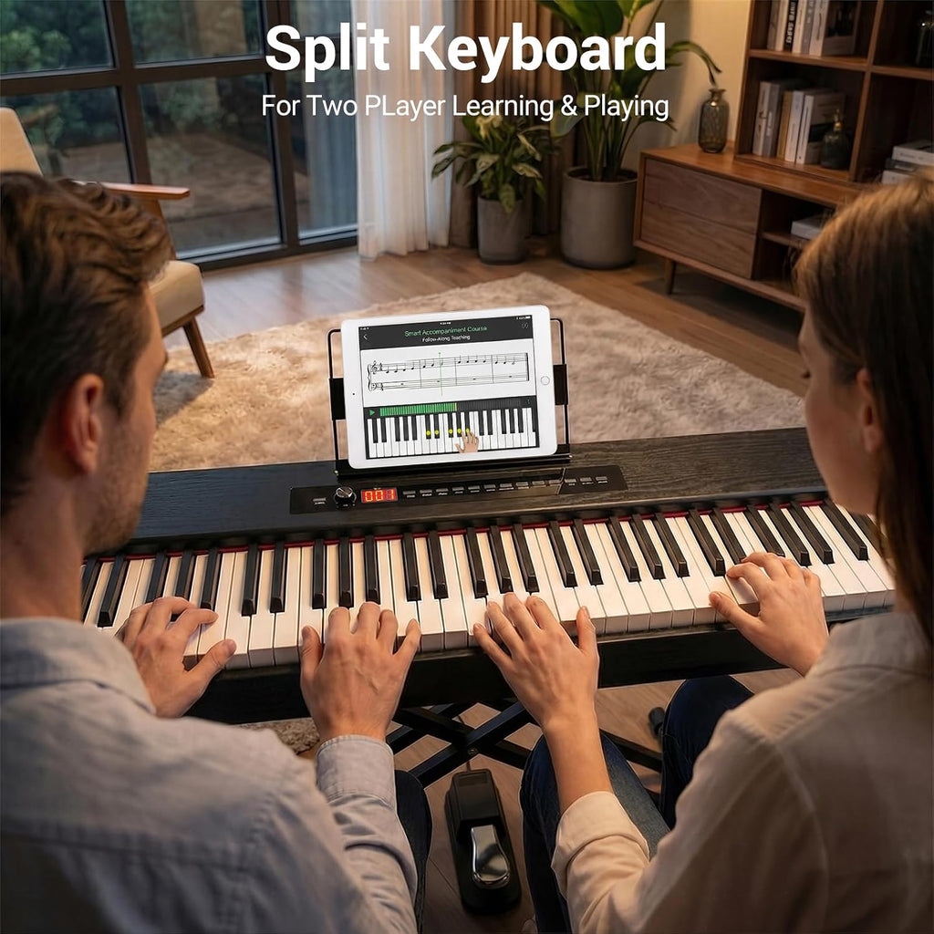 MOSEN Digital Piano 88-Key Weighted Keyboard with Hammer Action, Portable Electric Piano Set with X Stand, Recording Headphone Mode, Sustain Pedal, Music Rest, Dual Keyboard for Beginner, MDP-80D