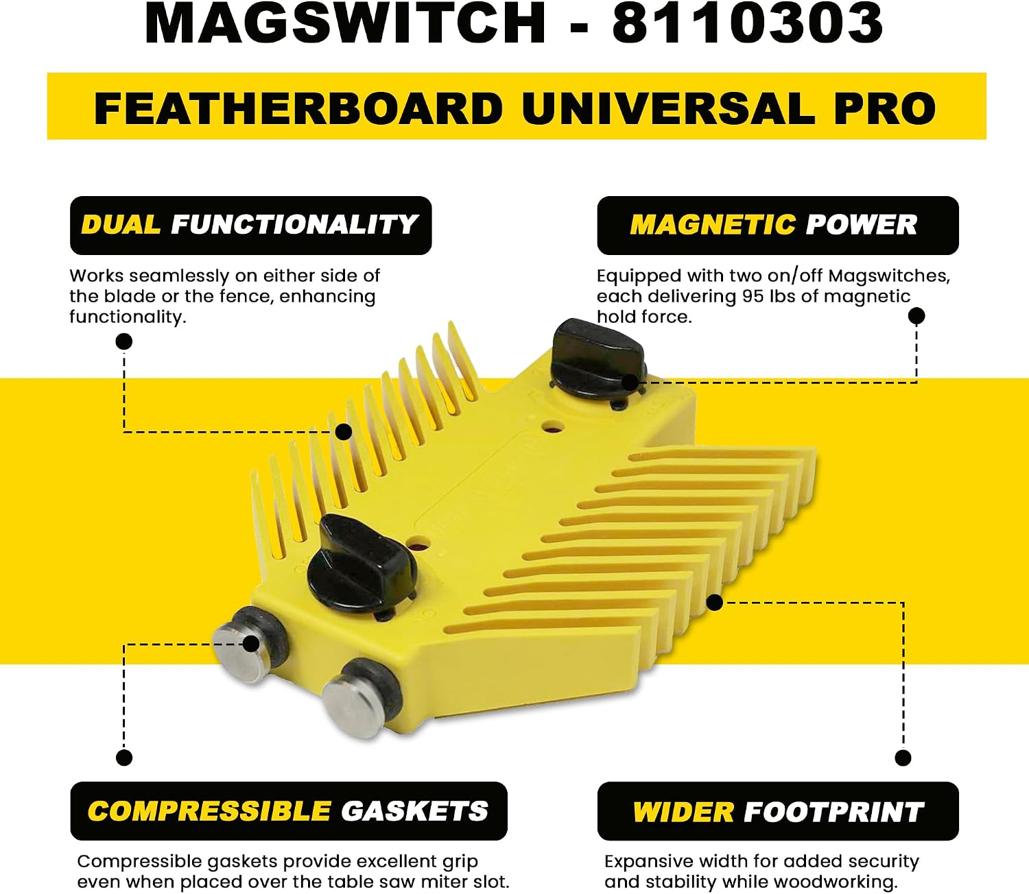 Magswitch Universal Featherboard Pro for Table Saw, Router Table, Band Saw, Woodworking Table Tools Accessories, Model 81101303