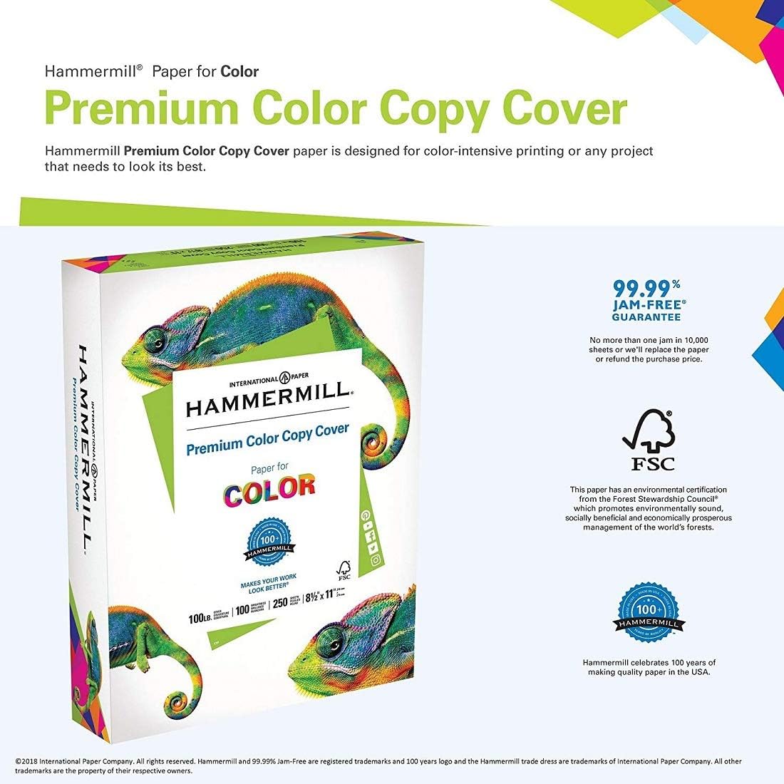 Hammermill Cardstock, Premium Color Copy, 100 lb, 17 x 11 - 3 Pack (750 Sheets) - 100 Bright, Made in the USA Card Stock, 133202C, White