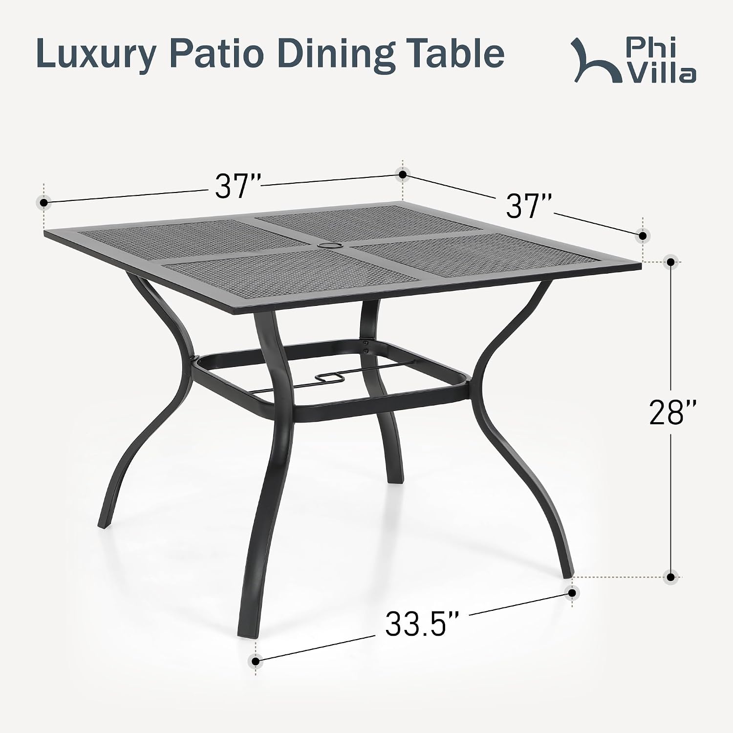 PHI VILLA 37 Inch Outdoor Dining Table Metal Steel Mesh Patio Dining Table Umbrella Table with 1.57' Umbrella Hole (Mesh)