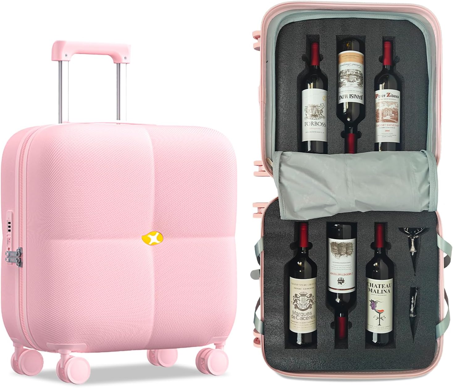 Wine Suitcase - 6 Bottle Travel Case with TSA Lock, Removable Inserts and Silent Spinner Wheels