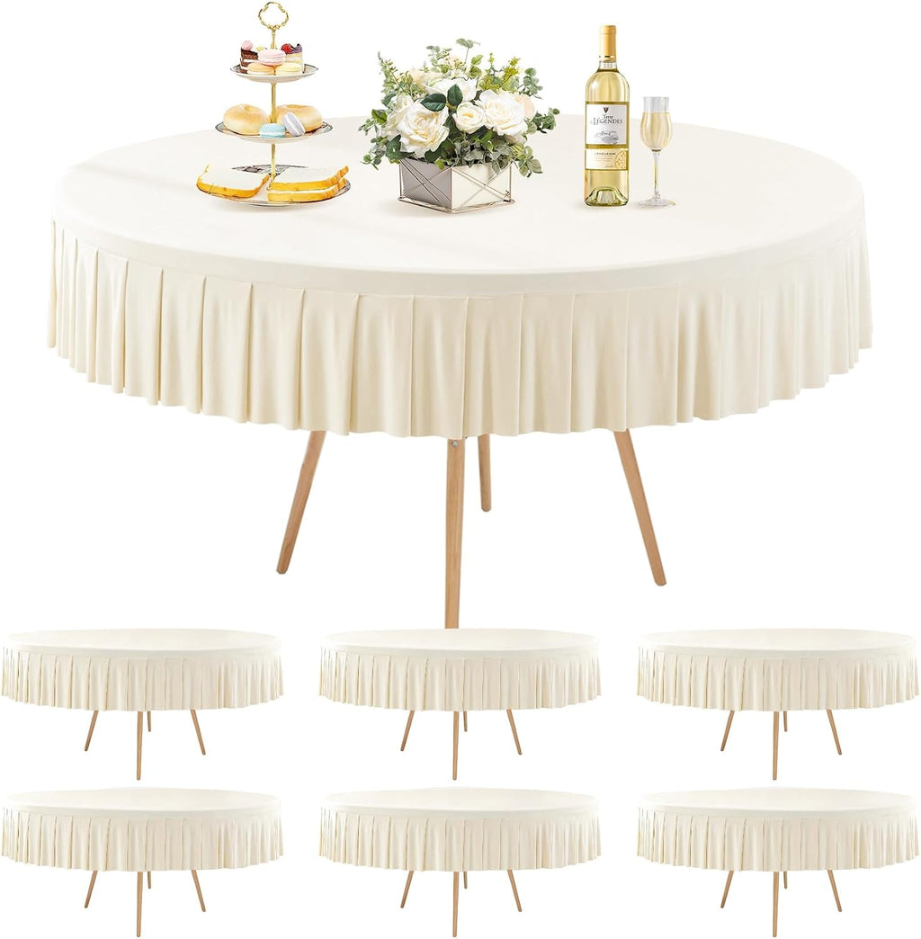 6 Pack Ivory Spandex Round Tablecloths for 72in Table, Stretchy Fitted 6FT Round Table Cloths, Wrinkle Free Table Cover with Skirt for Wedding Birthday Party Bridal Shower Banquet