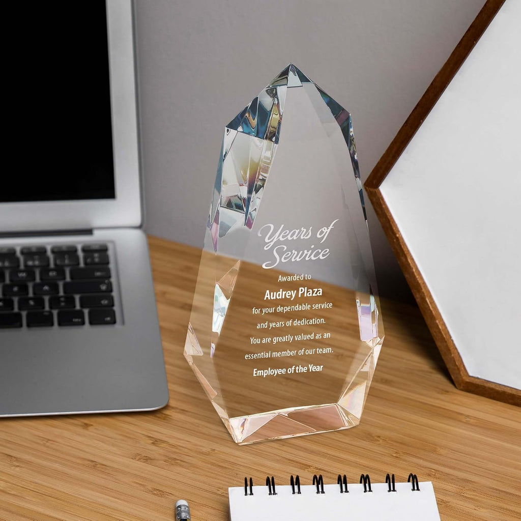 Baudville Engraved Vibrant Luminary Crystal Trophy - Prism Shaped Award