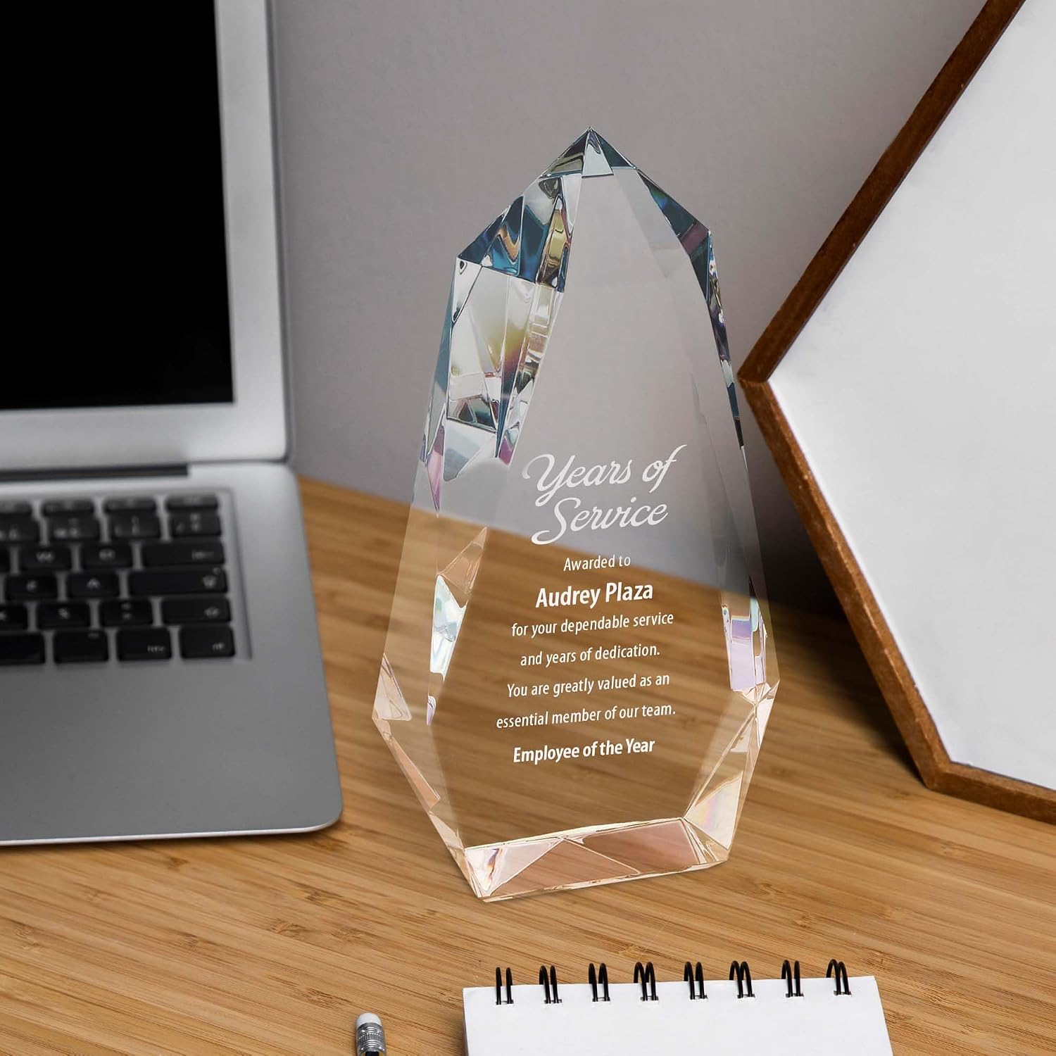 Baudville Engraved Vibrant Luminary Crystal Trophy - Prism Shaped Award