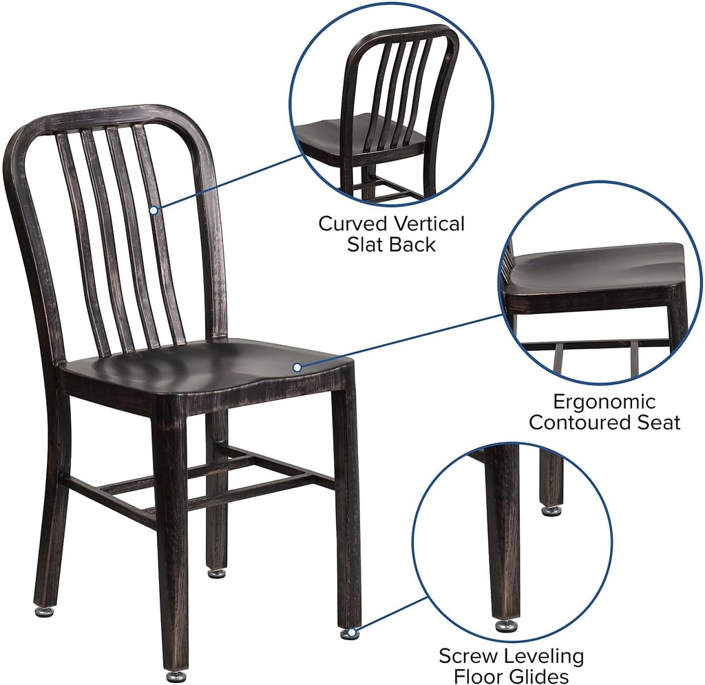 Flash Furniture Gael Commercial Grade 2 Pack Black-Antique Gold Metal Indoor-Outdoor Chair