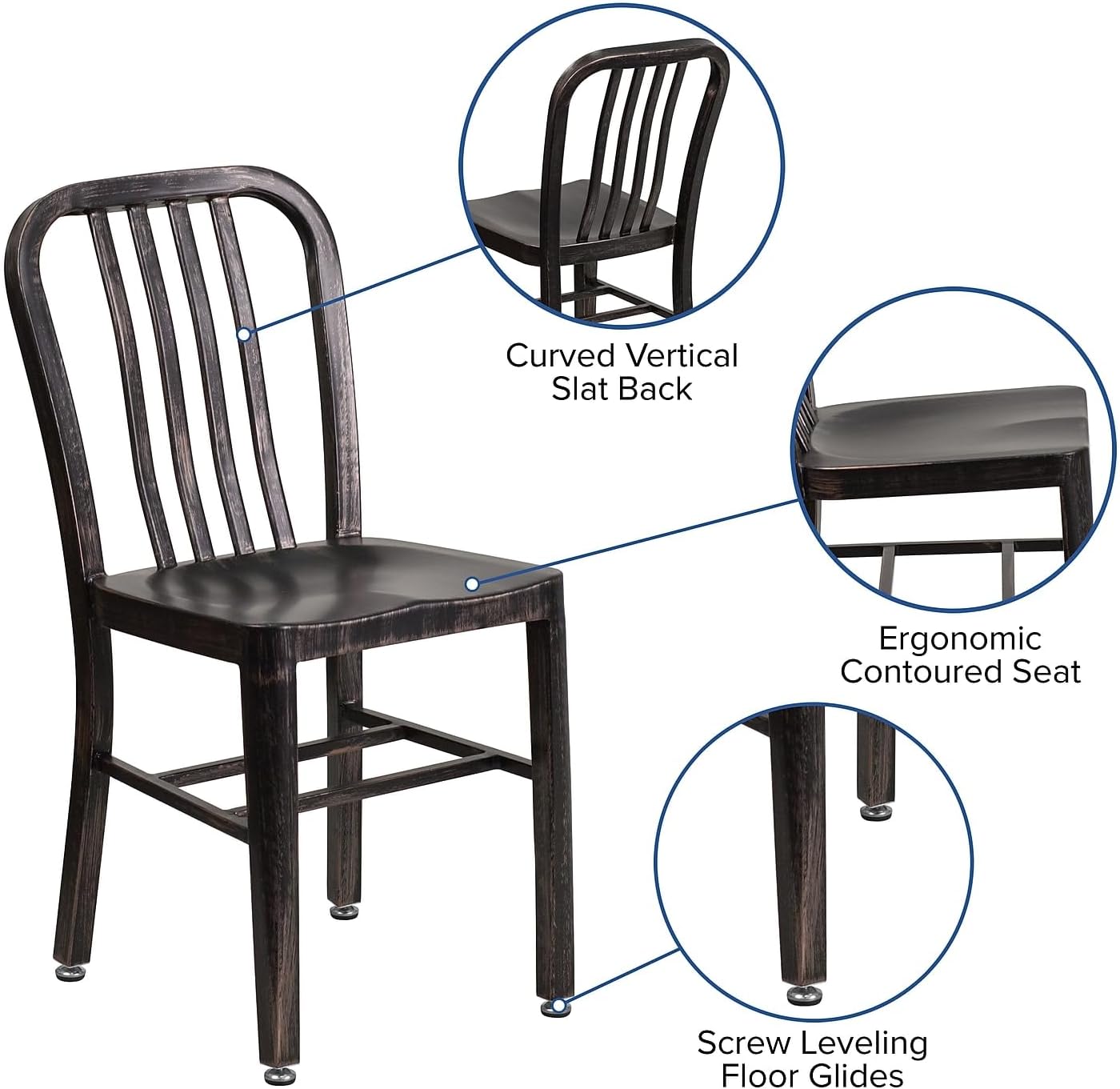 Flash Furniture Gael Commercial Grade 2 Pack Black-Antique Gold Metal Indoor-Outdoor Chair