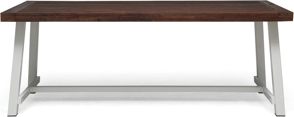 Outdoor Eight Seater Iron Dining Table, Dark Brown and White Finish