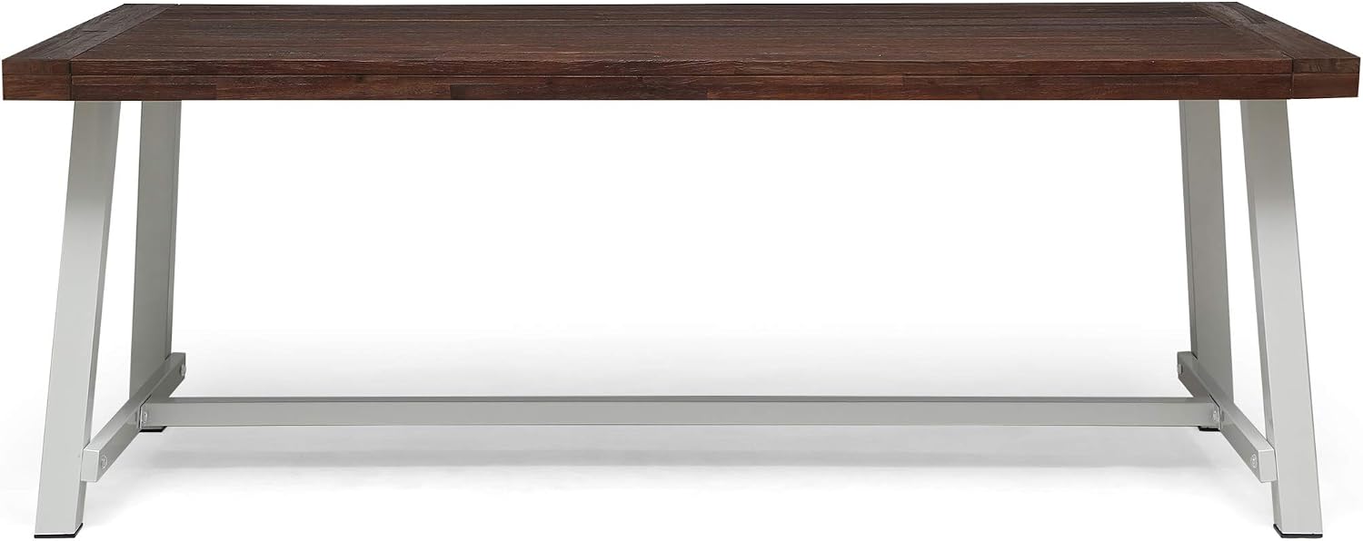 Outdoor Eight Seater Iron Dining Table, Dark Brown and White Finish