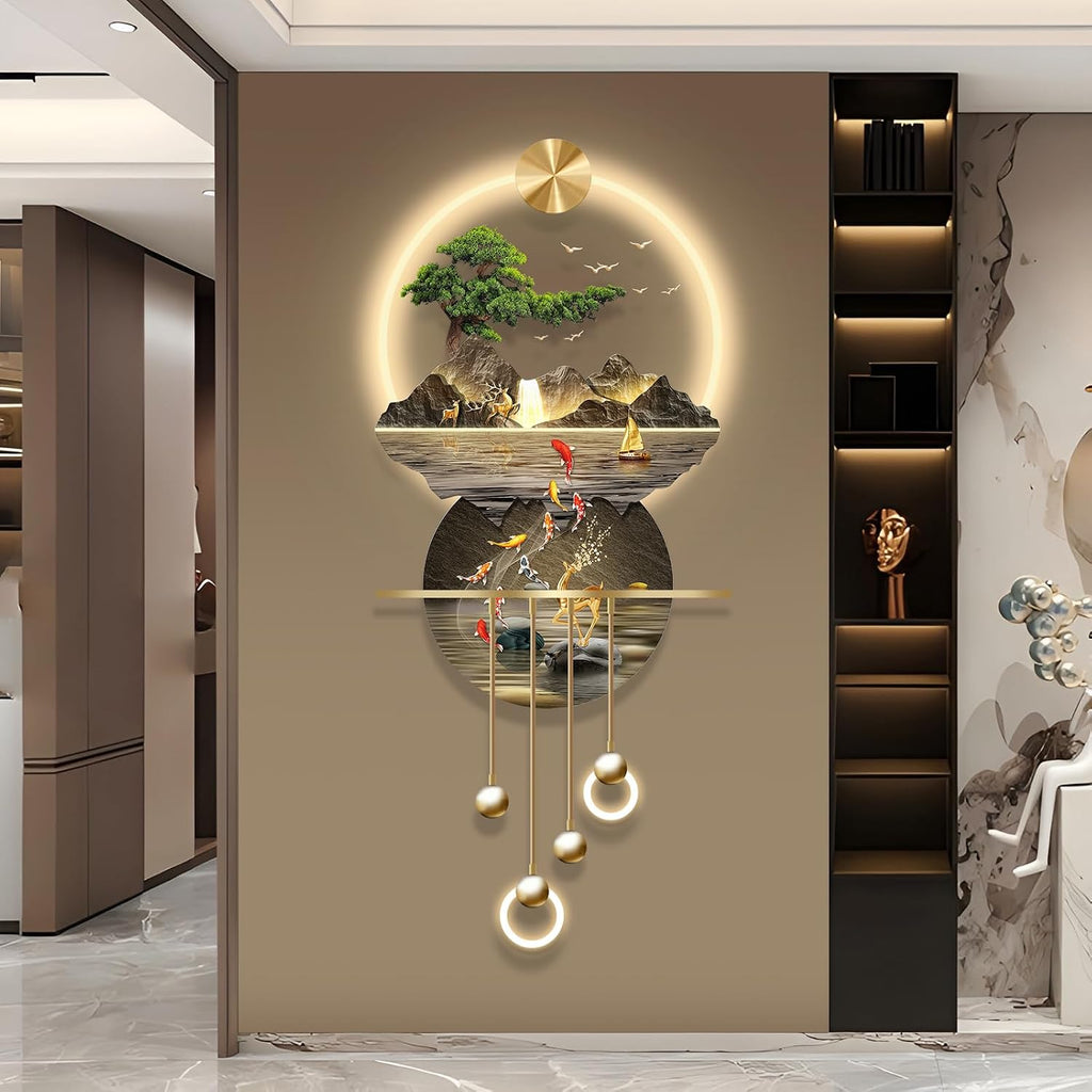 LED Light Decor Wall Art, 3D Art Wall Decor with Light, Decors Walls Sculptures Large 3D Art, Decors Walls Sculptures Lighting Modern, Plug-in Power Supply, Gold C, 19x47IN