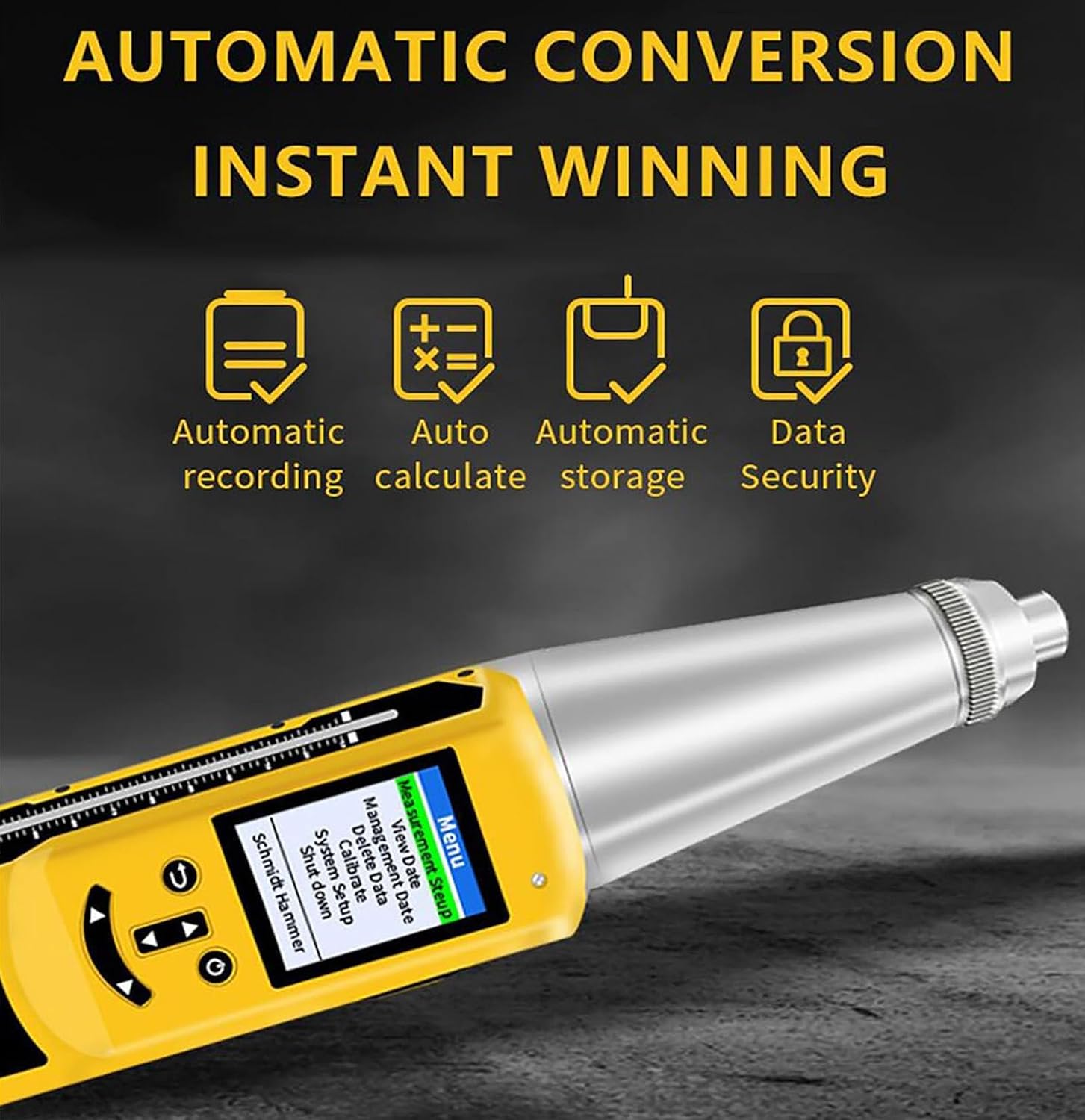 Concrete Rebound Hammer Tester 2.0 Inch OLED Screen Portable Resiliometer Test Meter Tool Test Scope of 10-60Mpa (1450-8702 PSI) Concrete Hammer Tester Support Data Export