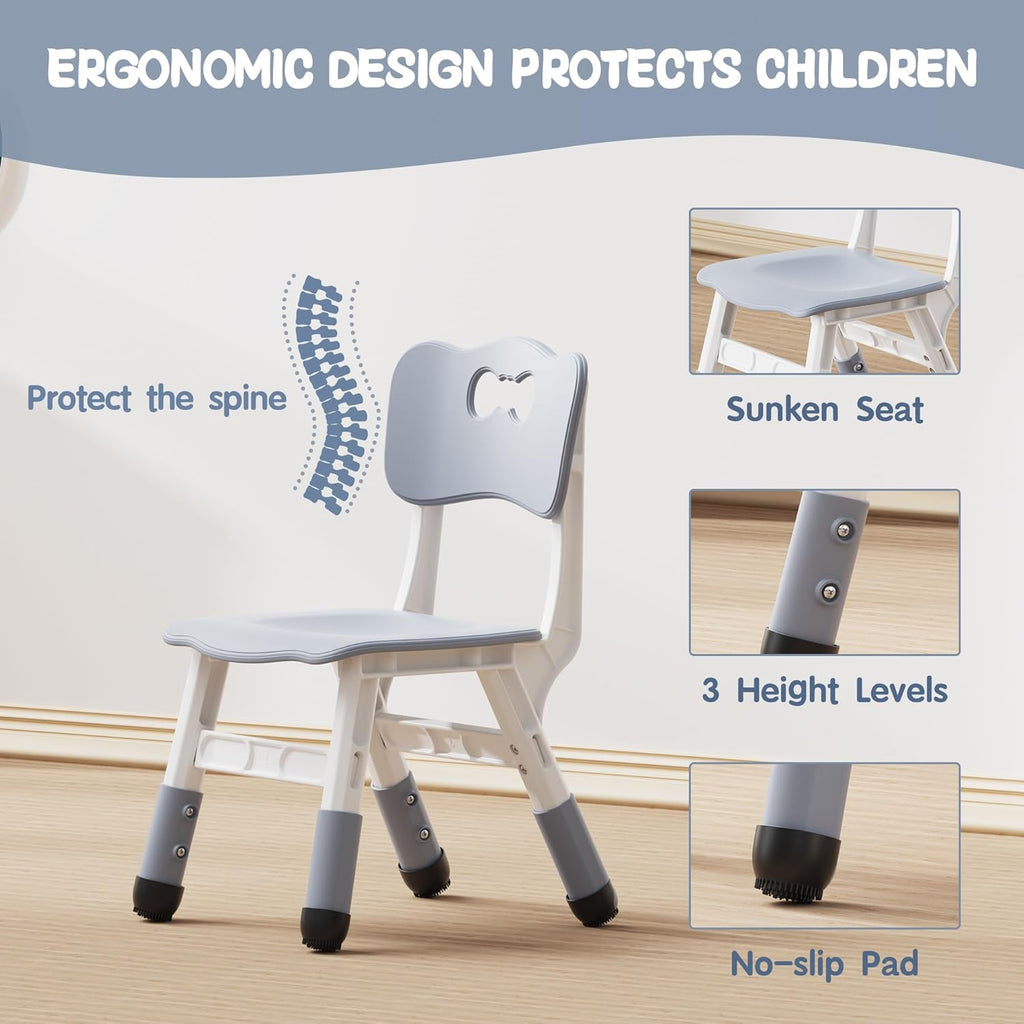 Brelley Kids Table and 6 Chairs Set, Height Adjustable Toddler Desk and Chair Set, Graffiti Desktop, Classroom/Daycare/Home, Children Multi-Activity Table for Ages 2-8