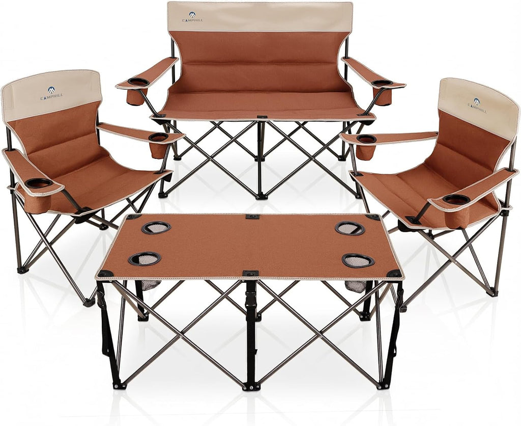 Camping Chair Set of 3, Outdoor Folding Camping Chairs for Heavy People with Cup Holder & Carry Bag,Collapsible Chair Include One Sofa Chair and Two Single Chair,Support up to 500lbs