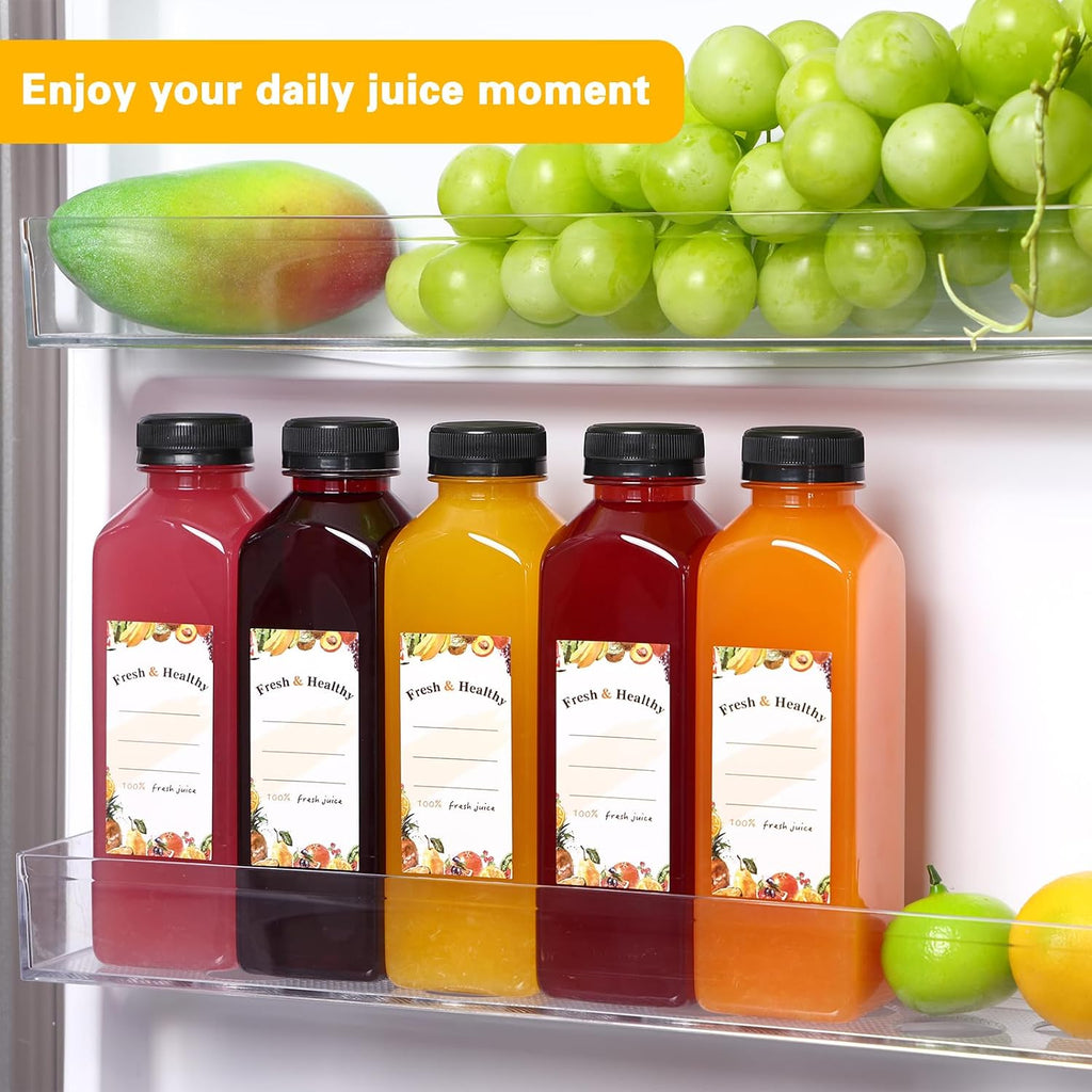 Moretoes 160pcs 16oz Plastic Juice Bottles with Caps, Clear Empty Reusable Bottles with Brush Funnel and Labels for Smoothies and Other Beverages