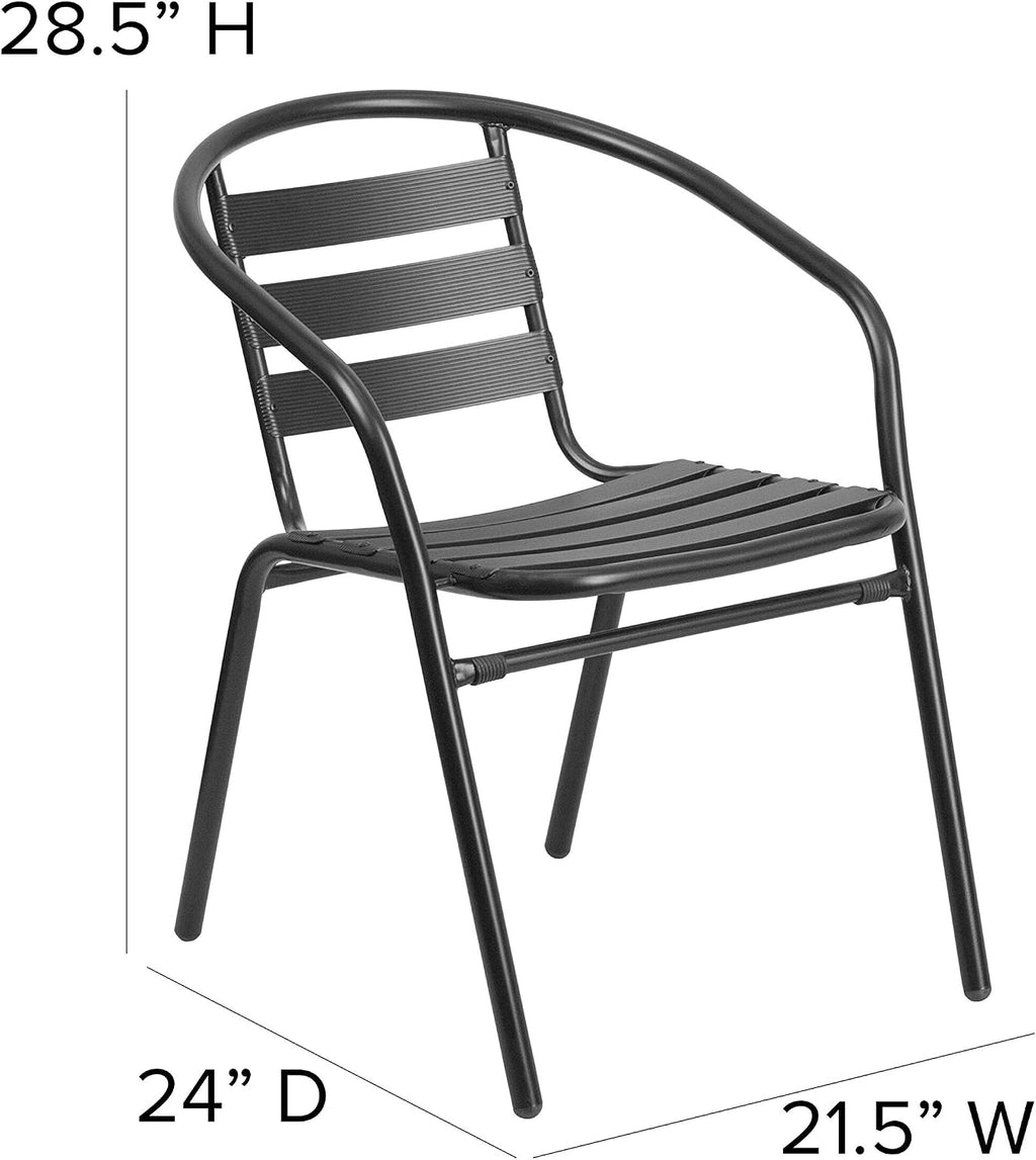 Flash Furniture TLH-ALUM-28SQ-017BK4-GG Lila 27.5'' Square Aluminum Indoor-Outdoor Table Set with 4 Slat Back Chairs, Black