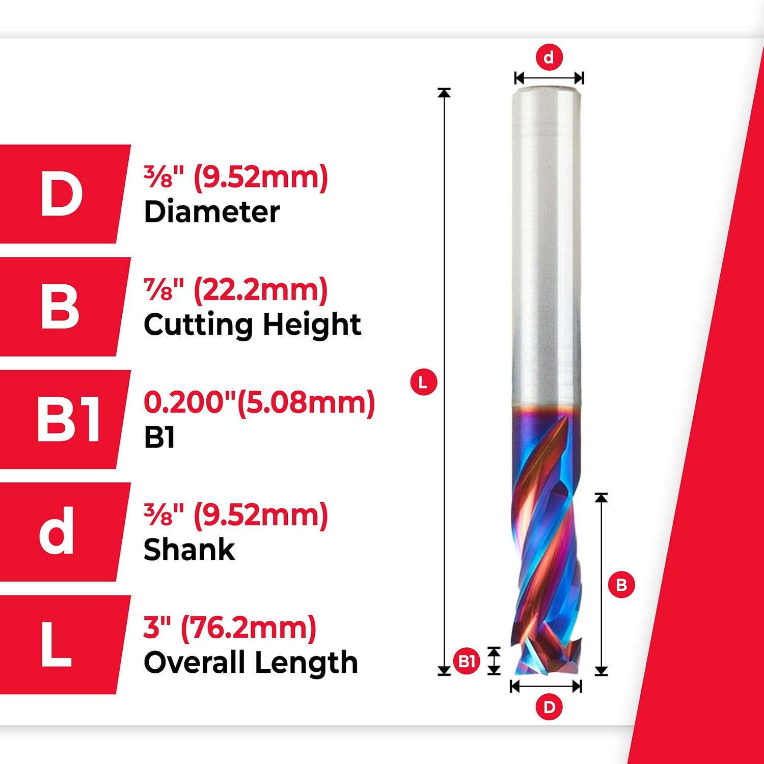 Amana Tool Spektra Extreme Tool Life Coated Solid Carbide CNC Compression Spiral Router Bit, 46011-K-5 5 Pack, 3/8 D x 7/8 CH x 3/8 Shk x 3 L 3 Fl