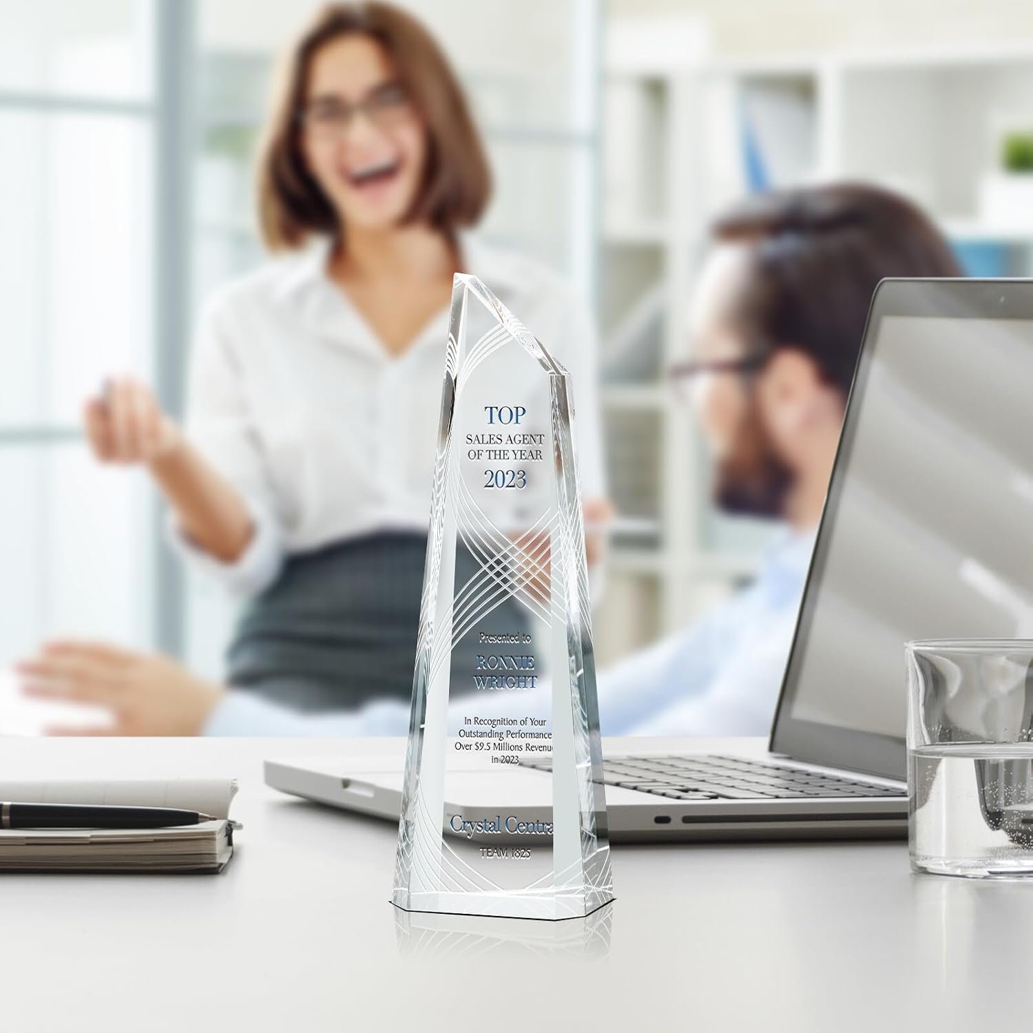Crystal Peak Top Sales Award Trophy – Personalized Corporate Recognition Plaque with Custom Engraving for Sales Excellence, Quarterly Performance or Salesperson of The Year (L - 10')