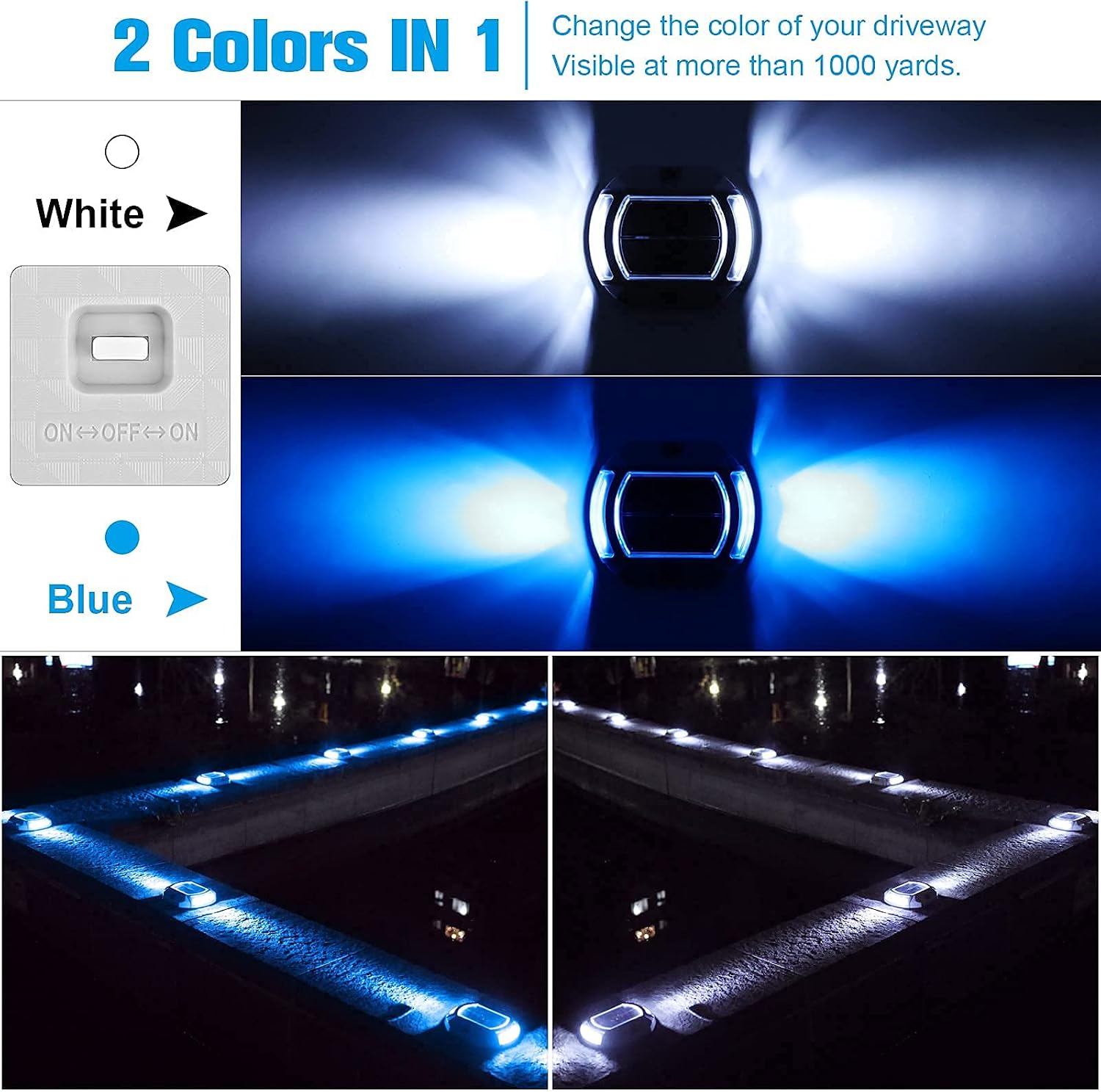 VOLISUN 16 Pack 2 Colors in 1 Solar Driveway Dock Deck Lights