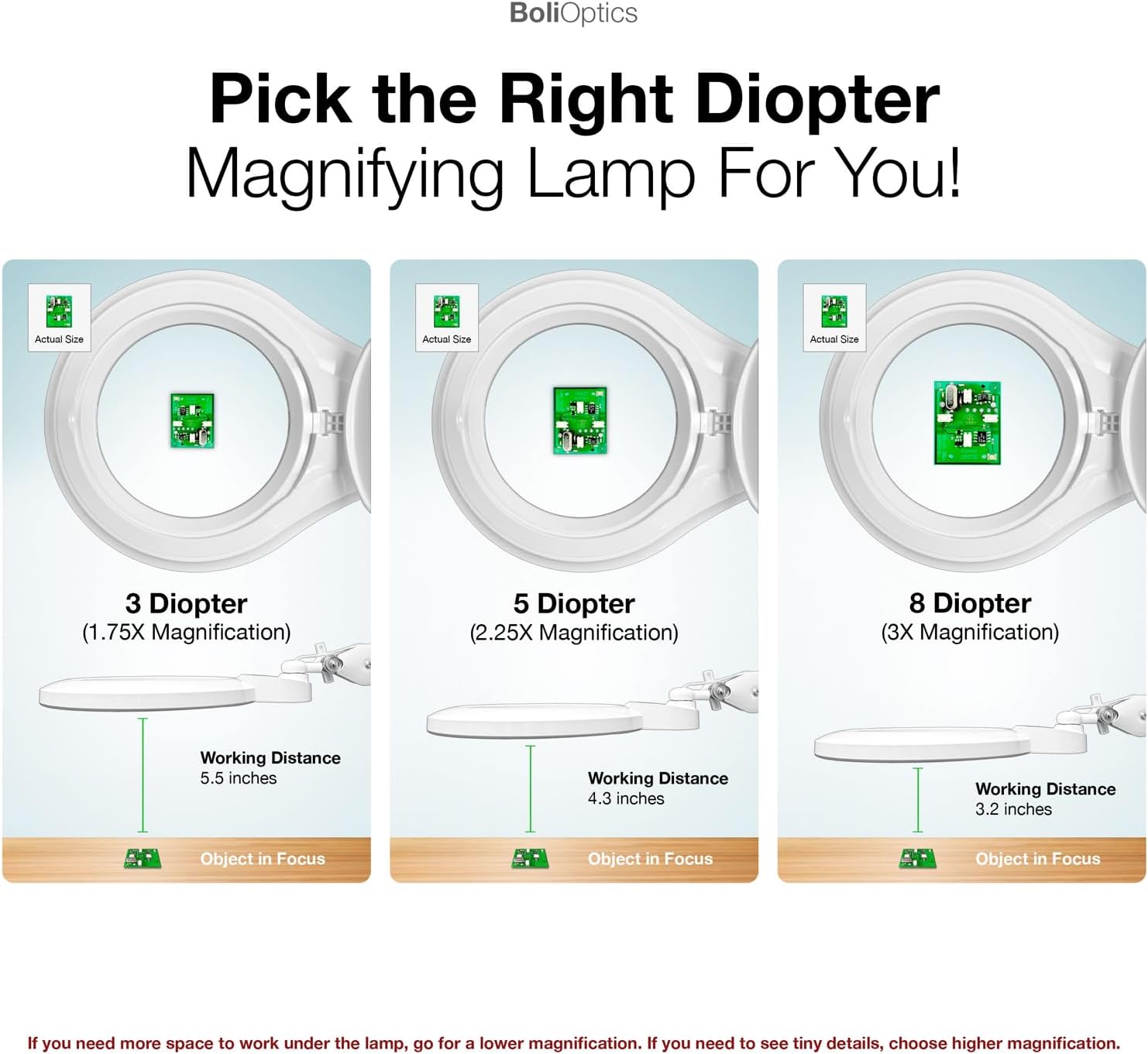 BoliOptics (Glass Lens) Professional LED Magnifying Lamp with Clamp, Dimmable, 1200 Lumens, 5600K-6000K Daylight Bright 60 SMD LED, Work Light Mounting Bracket Clamp (5 Diopter) MG16303221