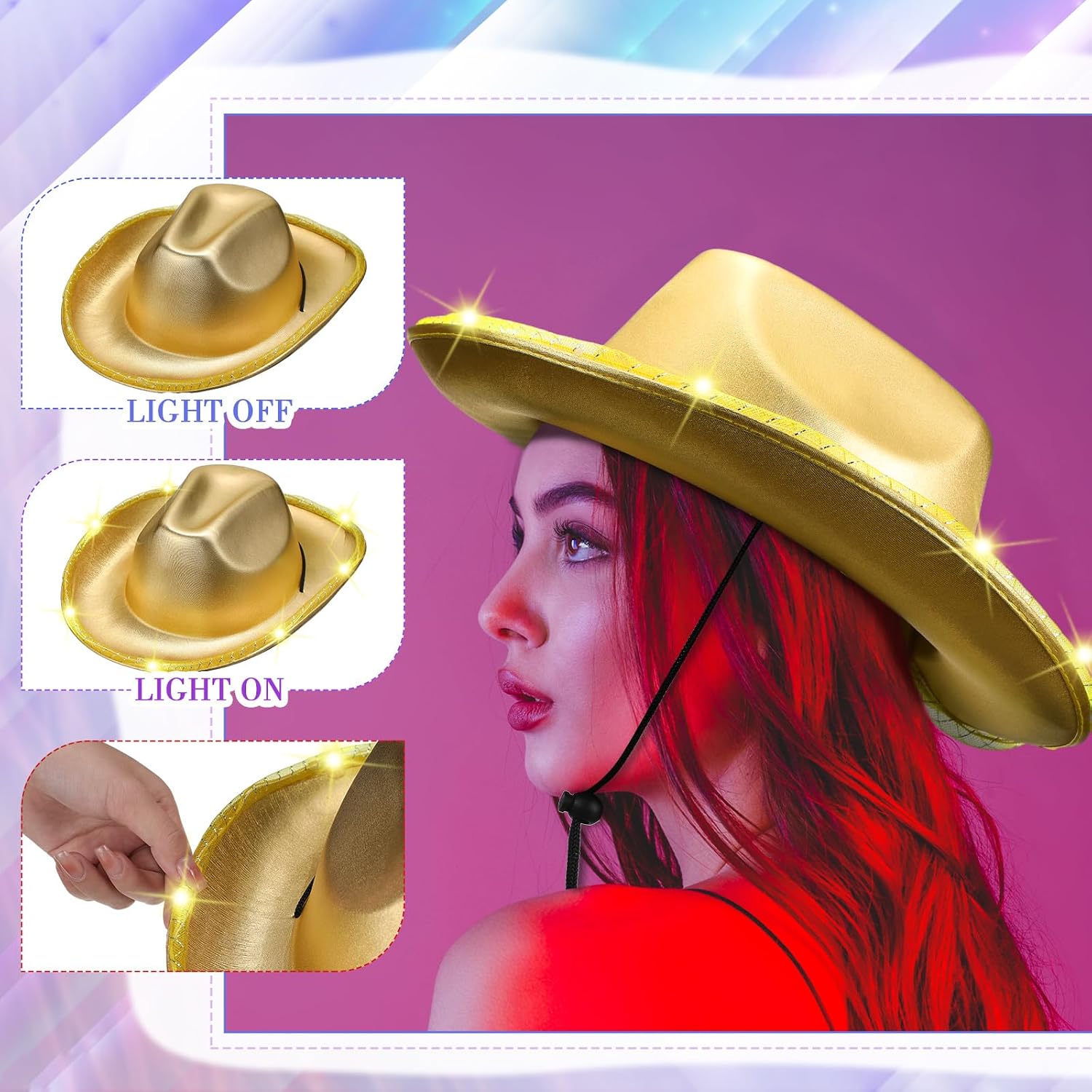 Tisancy 20 Pack Lights Cowboy Cowgirl Hat LED Flashing Light Up Hat for Western Bachelorette Party Wedding Bridal