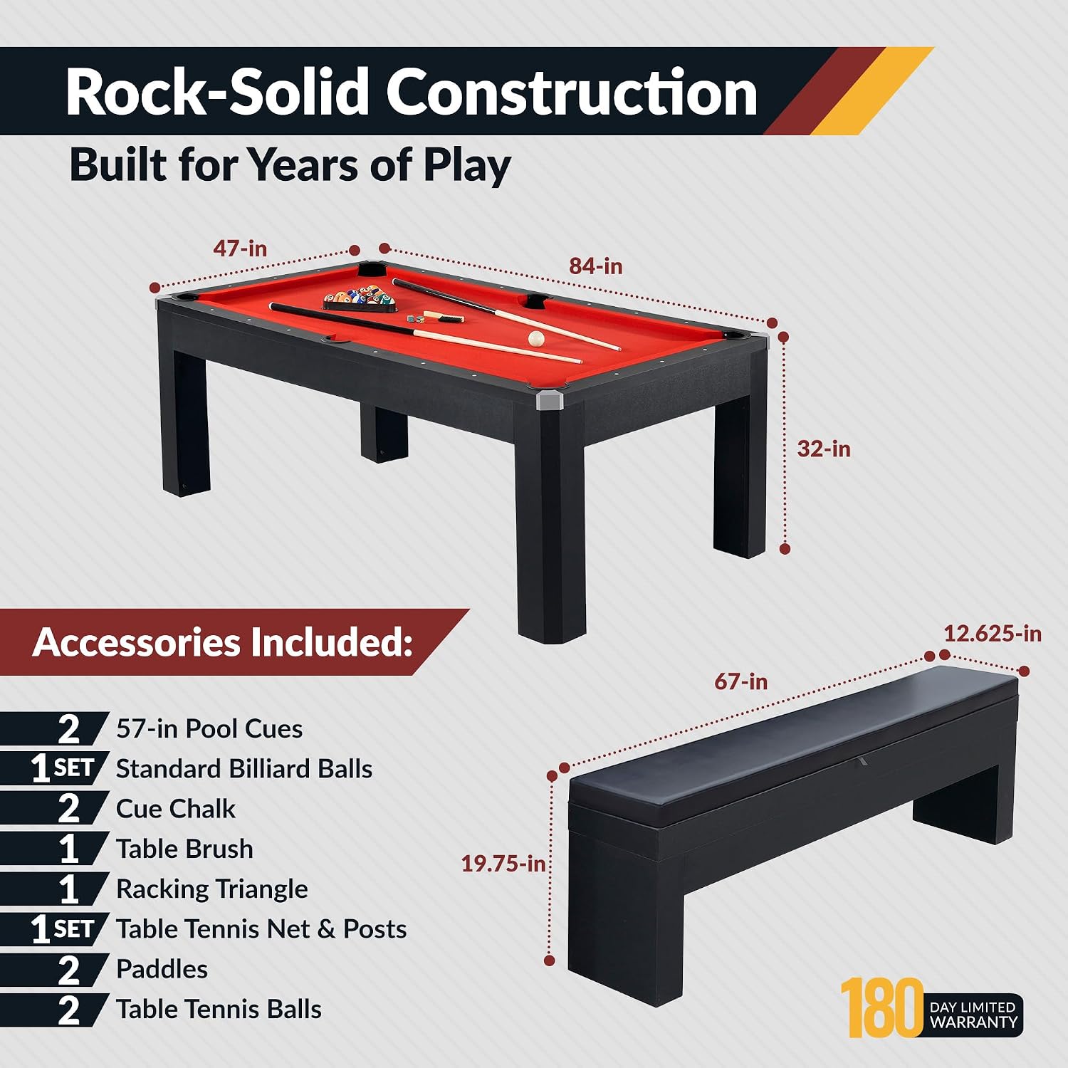 Hathaway Pool Table Combo Set with Benches