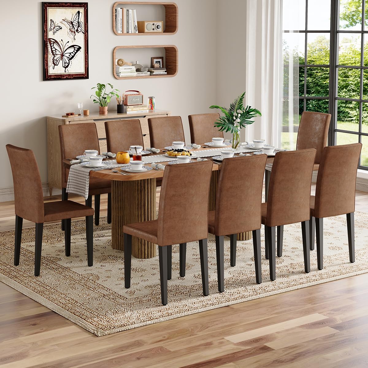 Dining Room Table Set for 10,Large 78.7' Rectangular Dining Table Set for 10 with Cushioned Chairs,Modern Mid-Century Wood Dining Room Table Set for 10,Ideal for Dining & Gatherings