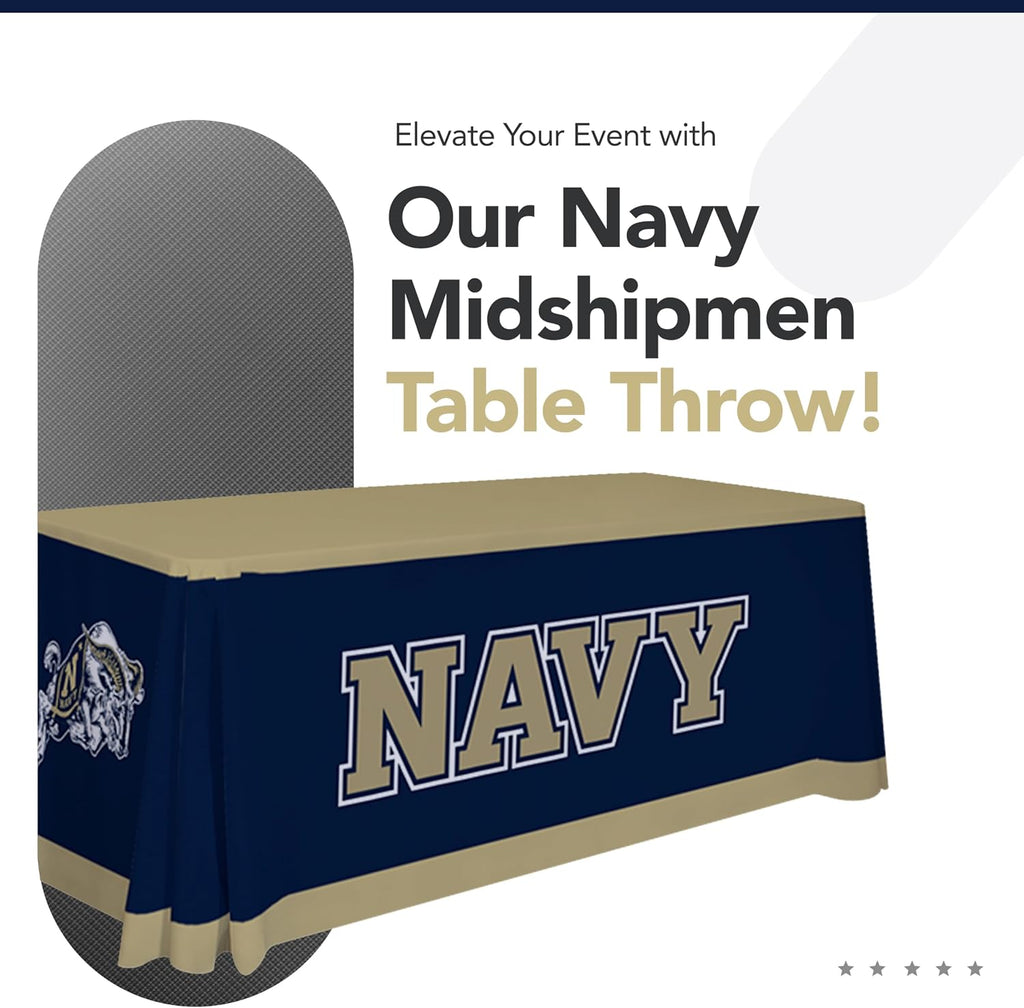Victory Corps Navy Midshipmen College Sports Printed Table Throw - NCAA Licensed - Polyester - School Tablecloth (6' Draped) (Gold, Navy Blue)