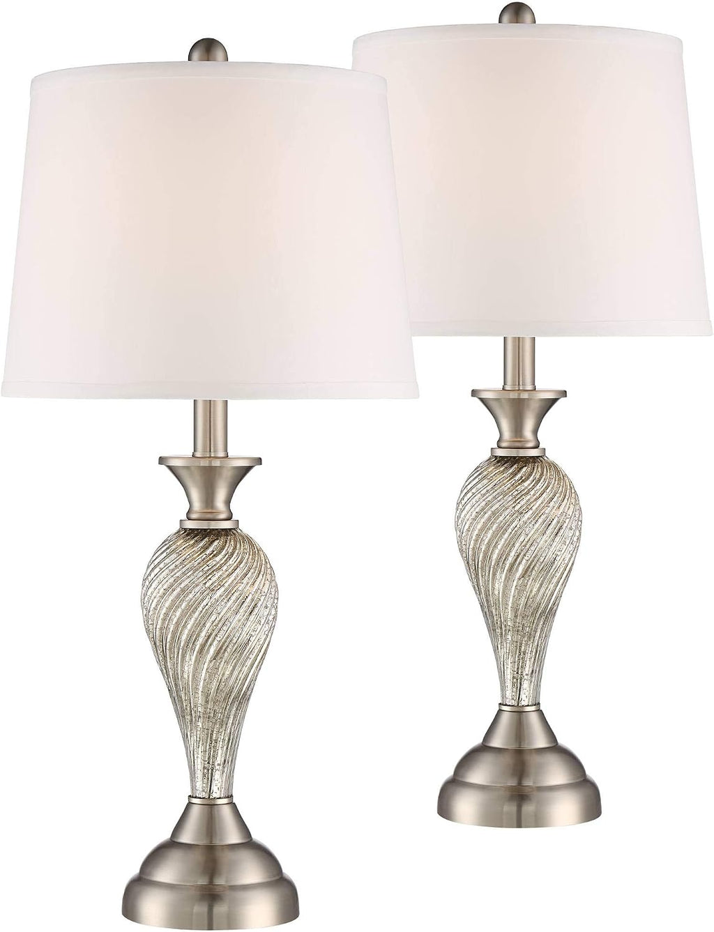 Regency Hill Arden 25' High Modern 3-Way Table Lamps Set of 2 with Dimmers Silver Brushed Nickel Finish Mercury Glass White Shade Living Room Bedroom Bedside Nightstand House Office