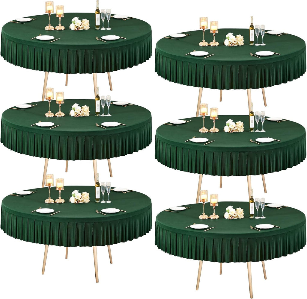 6 Pack 72 inch Green Spandex Round Tablecloths, Stretchy Fitted 6FT Round Table Cloths Wrinkle Free Table Covers with Skirt for Christmas Wedding Banquet Birthday Party