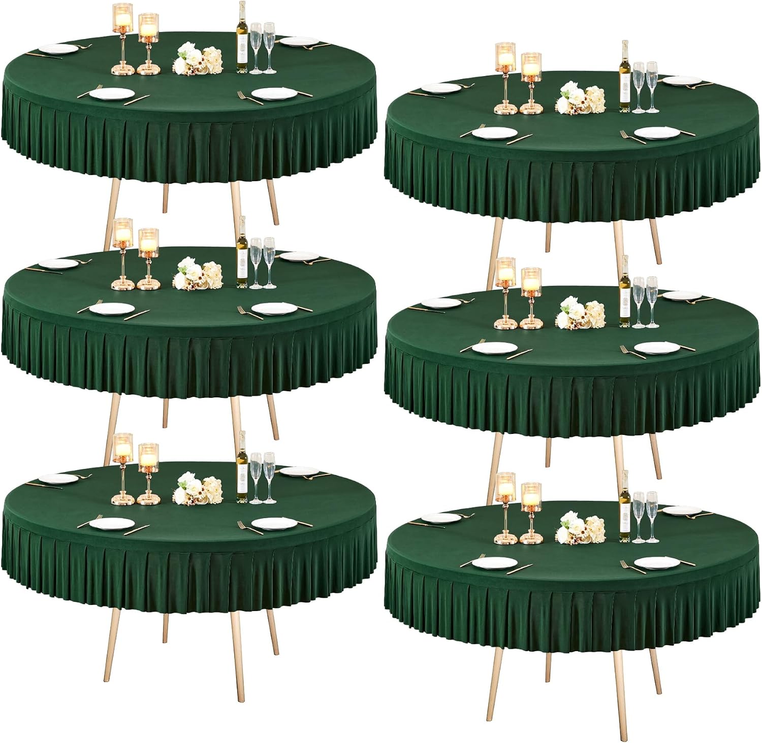 6 Pack 72 inch Green Spandex Round Tablecloths, Stretchy Fitted 6FT Round Table Cloths Wrinkle Free Table Covers with Skirt for Christmas Wedding Banquet Birthday Party