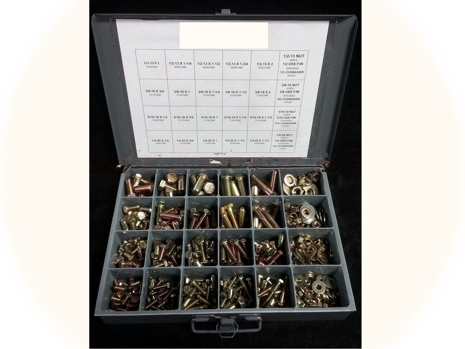 Grade 8 Hardware Hex Head Bolts, Nuts & Washers 490pc 1/4' inch 5/16' 3/8' & 1/2' USA Hardware Fastener Kit Set RV8898S