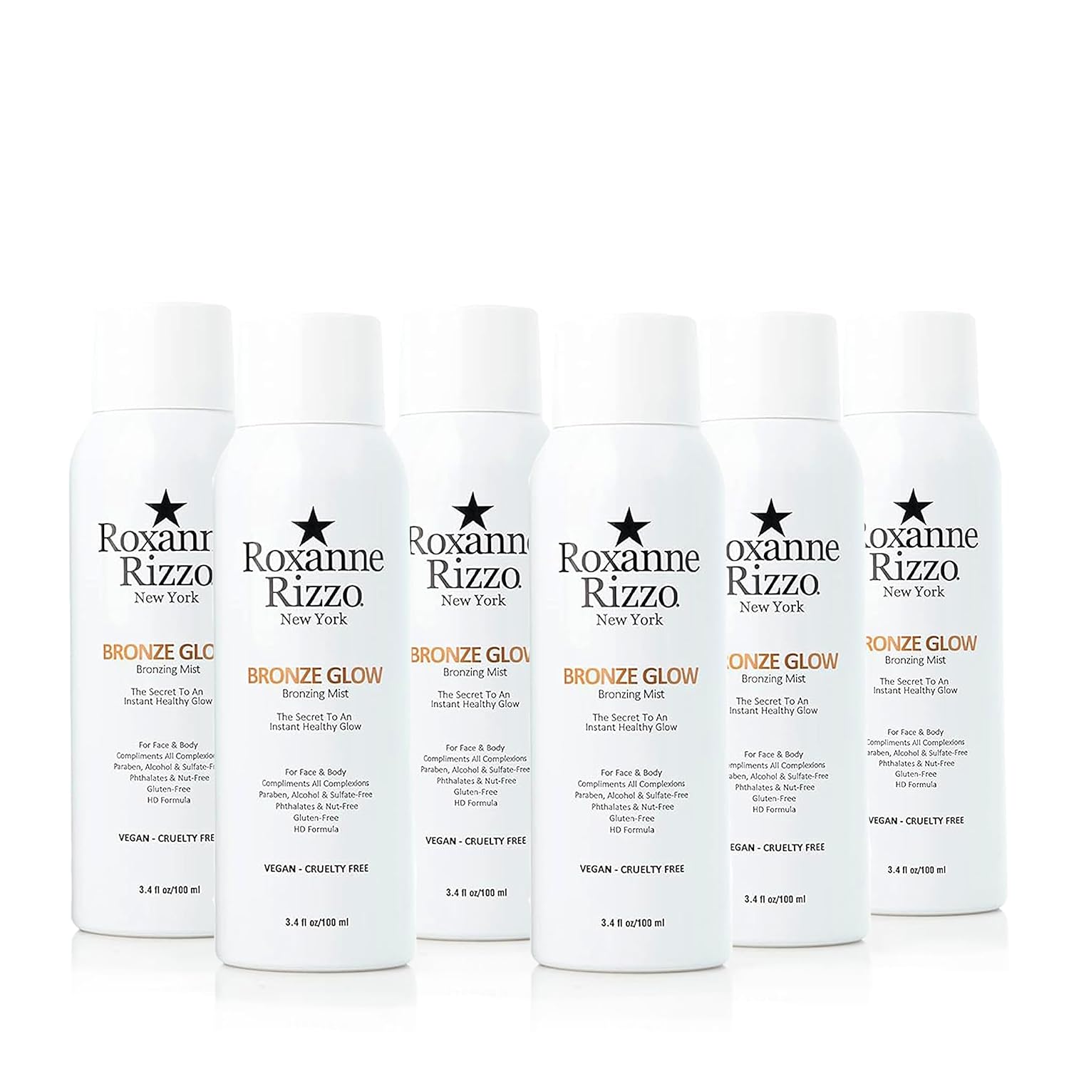 Bronze Glow – Instant bronzer Spray Mist for Face and Body – Hydrating Tanning Mist – Blends into All Skin Tones – Celebrity Favorite Spray - 3.4 oz, Pack of 6