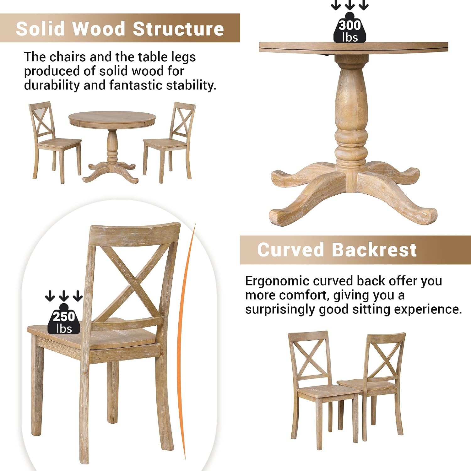 Harper & Bright Designs Modern Dining Table Set for 4,Round Table and 4 Kitchen Room Chairs,5 Piece Kitchen Table Set for Dining Room,Dinette,Breakfast Nook,Natural Wood Wash