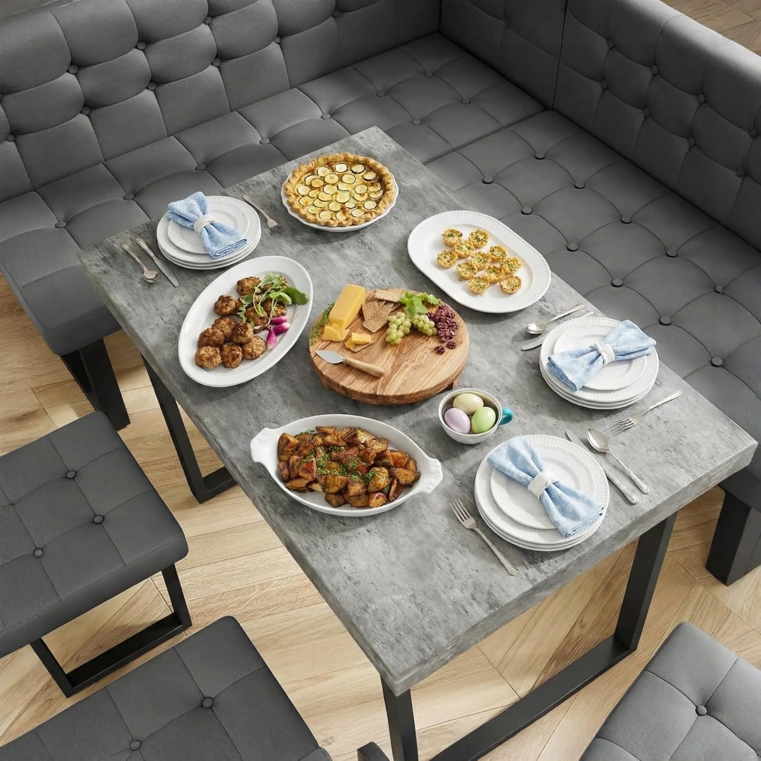 XIAO WEI Corner Dining Table Set for Small Spaces, 72 Inch Breakfast Nook with Storage Banquette, 5 Piece Dining Set with Upholstered Bench, Modern Grey
