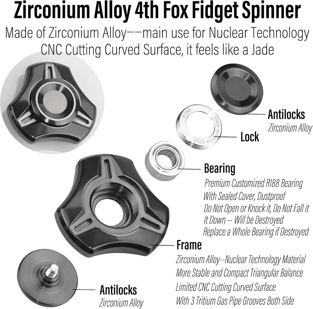 FREELOVE Premium Metal Fidget Spinner for Adults, Stainless Steel Heavy Silent Spinner with Precision Bearing, Small Office Desk Toy & EDC for Stress Relief Focus ADHD, Mini Zirconium Alloy Black