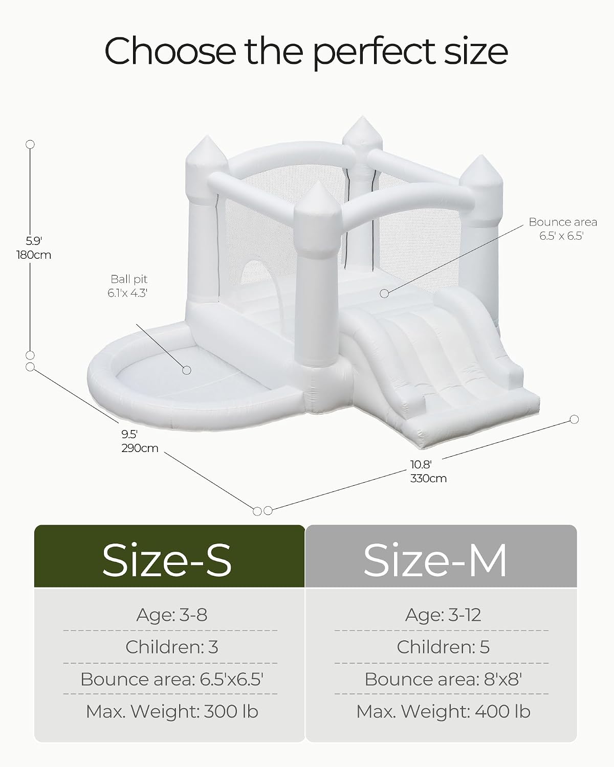 Outfunny White Bounce House with Slide, Indoor Bouncy House for Kids 3-8 w/Ball Pit, Bounce Area 6.5'x6.5', Capacity 300 lb
