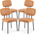Sweetcrispy Dining Chairs Set of 4, Upholstered Mid Century Modern Kitchen Accent Chairs with Faux Leather Cushion Seat & Metal Legs for Home Office, Living Room - Brown