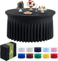 Outpain 8 Pack Black Round Spandex Tablecloth for 60 Inch/5FT Tables - Stretchy Table Cloth with Skirt, Wrinkle-Free Fitted Cloth for Wedding Vendor, Banquet & Graduation Decor (120' Round)