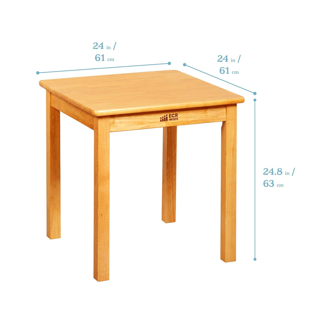 ECR4Kids 24in x 24in Square Hardwood Table with 24in Legs and Two 14in Chairs, Kids Furniture, Honey, 3-Piece