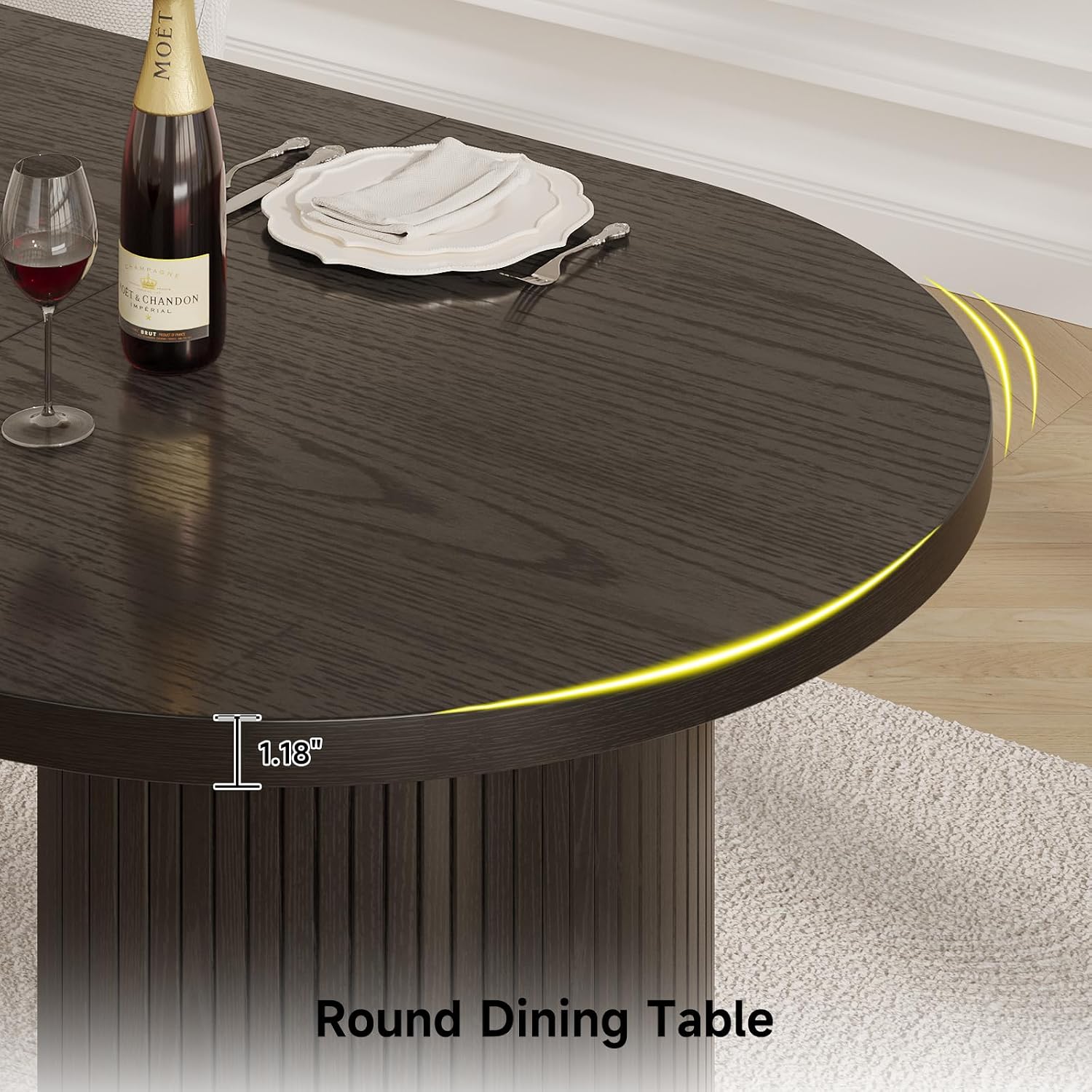 ONBRILL 70.8 Inch Dining Table for 4-6, Oval Dining Room Table with Curved Fluted Wood Strip Base, Mid-Century Modern Kitchen Tables with Footpads, Dinner Tables for Living Room, Dining Room, Black