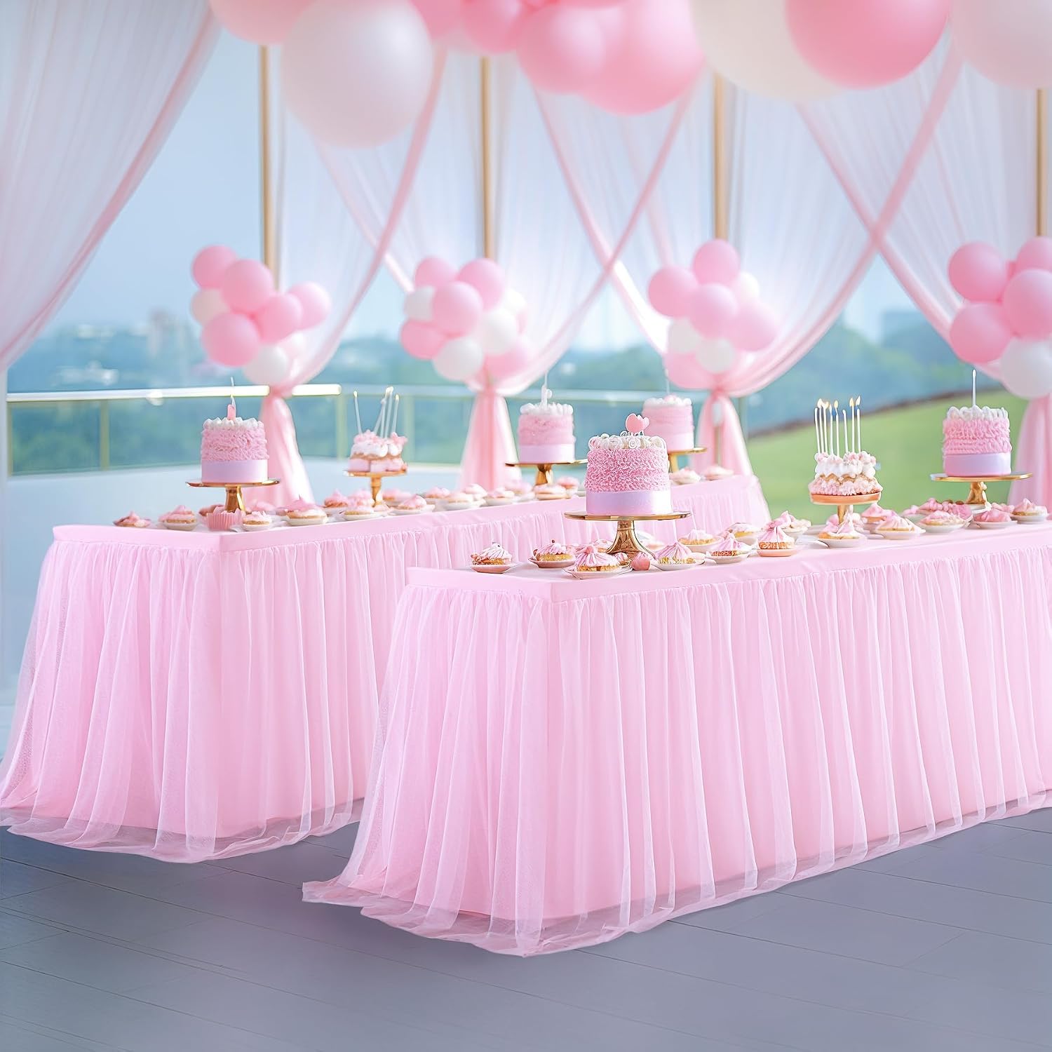 Pink Table Cloths for Parties Light Pink Tulle Tablecloth Rectangle, Pink Tulle Table Skirt Rectangle Table 6ft Fitted Table Covers Stretch Elastic Banquet Party Baby Shower Wedding Table Cloth 6 Foot